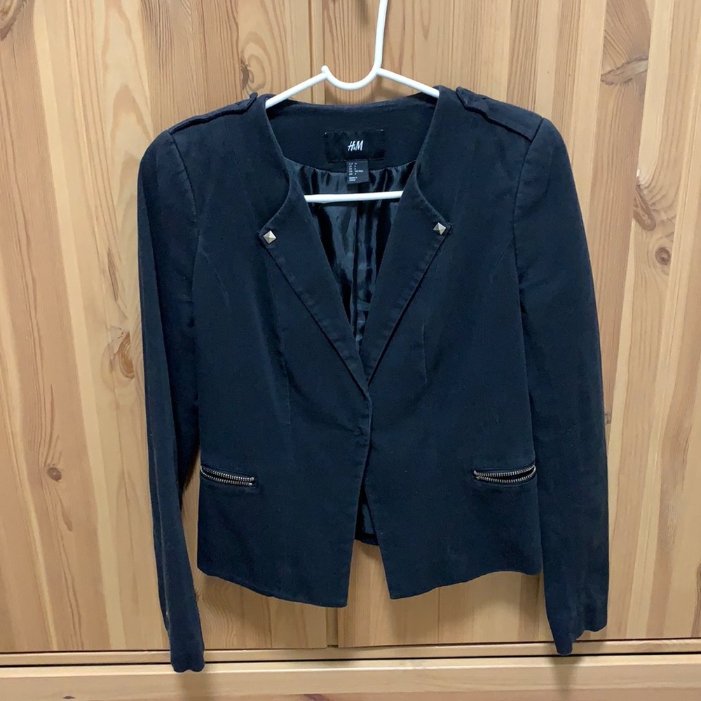 H&M Black Tailored Blazer with Zip Pocket Detail